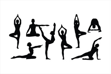 Yoga Poses Silhouettes - Women Practicing Yoga & Pilates Vector Set