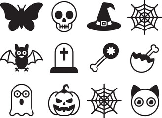 Spooky Halloween Vector Art Assortment Featuring Bats Pumpkins Skulls and Cobwebs Perfect for Creepy Designs and Decorations