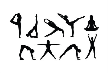 Yoga Poses Silhouettes - Women Practicing Yoga & Pilates Vector Set