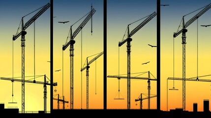 Building cranes set silhouettes. Vector illustration