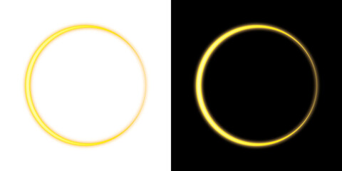 Fototapeta premium Yellow Glowing Ring Light Effect - Transparent and Black Background 