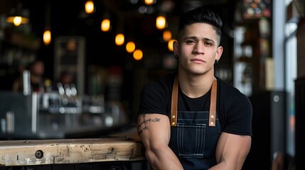 handsome Portrait of young chef on dark background