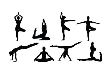 Yoga Poses Silhouettes - Women Practicing Yoga & Pilates Vector Set