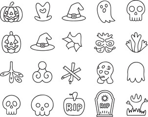 Halloween Doodle Collection Festive and Spooky Hand Drawn Icons for Holiday Celebrations and Decorations