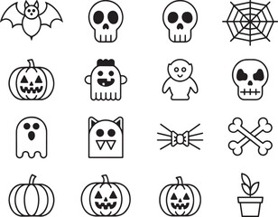 Spooky Halloween Icons An Array of Classic Symbols for Festive Decorations and Designs for Invitations and Crafts