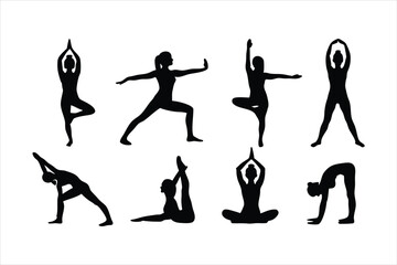 Yoga Poses Silhouettes - Women Practicing Yoga & Pilates Vector Set