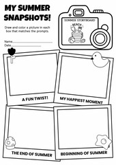 Summer Snapshot Drawing Prompt Worksheet for Grades 1-3, Summer Review, Back to School Activity, Drawing & Coloring Page, Summer Reflection