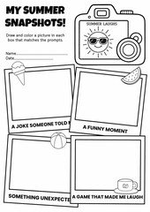 Summer Snapshot Drawing Prompt Worksheet for Grades 1-3, Summer Review, Back to School Activity, Drawing & Coloring Page, Summer Reflection