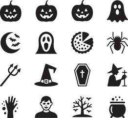 A Spooky Collection of Halloween Icons Featuring Classic Imagery for the Frightful Holiday Season Featuring Ghosts and Goblins
