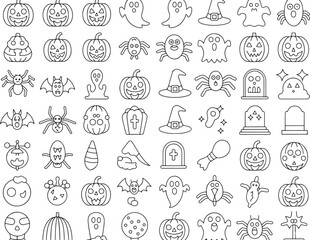 Halloween Extravaganza A Festive Line Art Pattern Overflowing with Spooky Pumpkins Ghosts Bats Spiders and other Eerie Icons