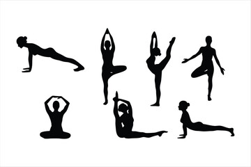 Yoga Poses Silhouettes - Women Practicing Yoga & Pilates Vector Set
