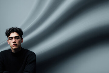 dynamic portrait of person on left side of frame random emotion