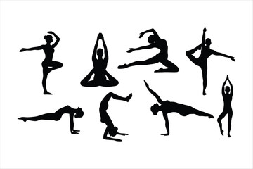 Yoga Poses Silhouettes - Women Practicing Yoga & Pilates Vector Set