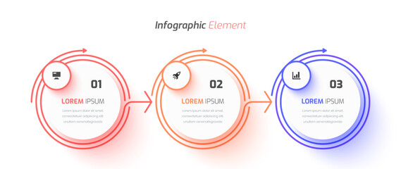Minimal Business Infographic with Circle Label, Thin Line, Arrow, Icon and 3 Numbers for Presentation