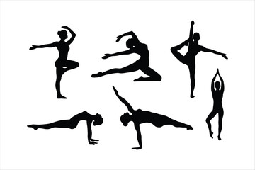Yoga Poses Silhouettes - Women Practicing Yoga & Pilates Vector Set
