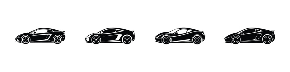 Fototapeta premium Silhouette Outline of Sleek Sports Car Skidding Flat Silhouette on White Background