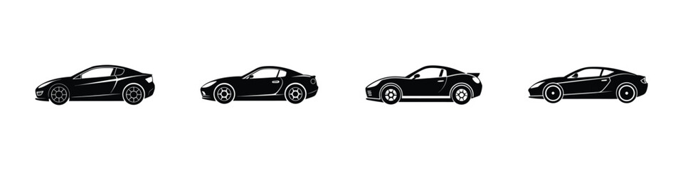 Simple portrayal of a compact sports car profile view drifting around corner Silhouette on White Background
