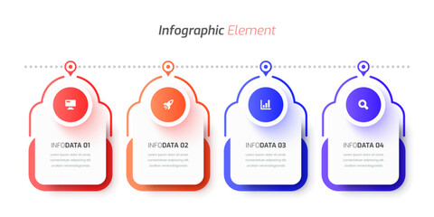Timeline Business Infographic Template Design with Rounded Rectangle Label Icon and 4 Options for Presentation