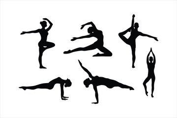 Yoga Poses Silhouettes - Women Practicing Yoga & Pilates Vector Set