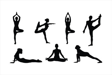 Yoga Poses Silhouettes - Women Practicing Yoga & Pilates Vector Set