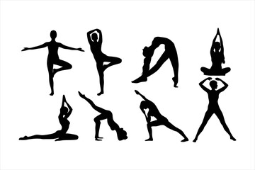 Yoga Poses Silhouettes - Women Practicing Yoga & Pilates Vector Set