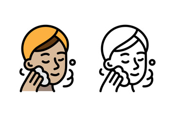 Vector Graphic of a person cleansing their face or applying make-up. Ideal for skincare, beauty products, facial cleansers, spa services, health articles. icon design concept
