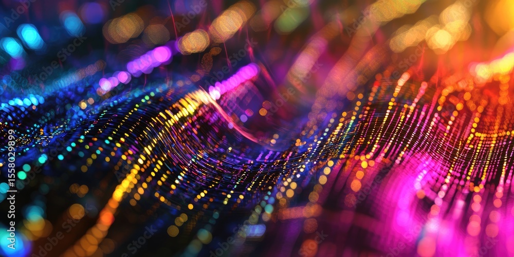 Fototapete High-resolution shot of an encrypted data stream characterized by complex patterns and vibrant colors, ideal for secure tech backgrounds.