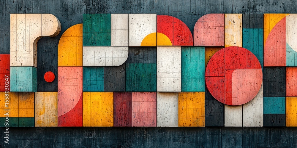 Poster An abstract visual featuring hand-drawn geometric patterns exhibiting a hand-crafted quality, blending whimsical and precise shapes with subtle variations in color and te