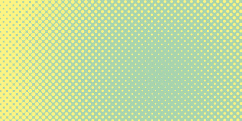 Halftone background. Comic dotted pattern. Pop art retro style. Backdrop with circles, rounds, dots, design element for web banners, posters, cards, wallpapers. Green-mint and yellow color