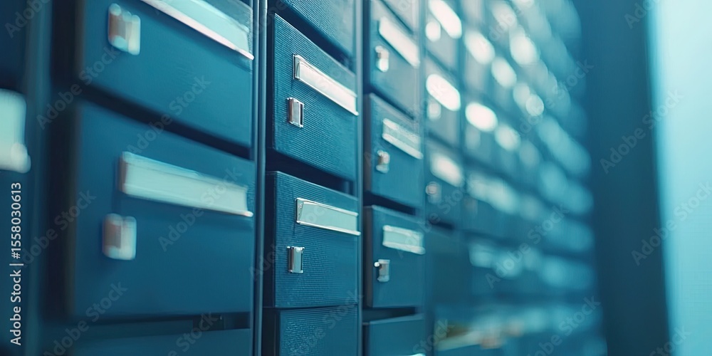 Poster High-resolution shot of an organized filing system with sharp details and soft lighting, perfect for professional office settings.