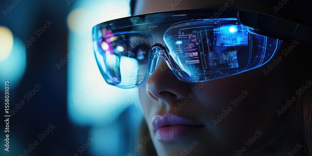 Poster augmented reality layers with smooth transitions and glowing highlights, ideal for cutting-edge virtual tech scenes.