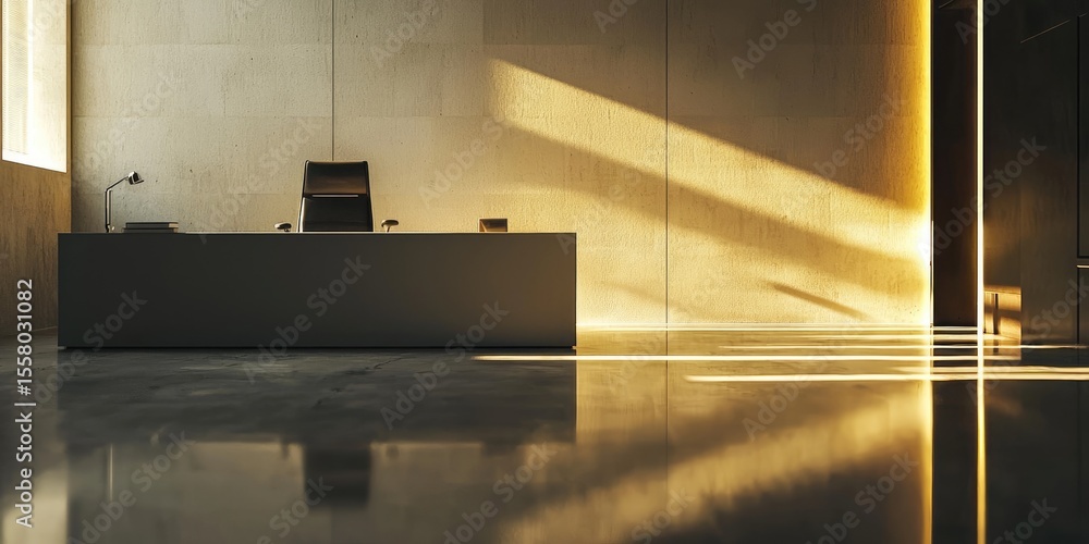 Poster detailed view of a minimalist office setup featuring clean lines and natural lighting, perfect for a