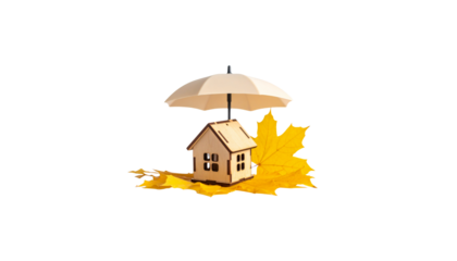 Yellow house under the shade of a tree is an unusual illustration of a safe and sunny residence on a white background