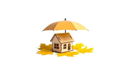 Yellow house under the shade of a tree is an unusual illustration of a safe and sunny residence on a white background