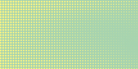 Halftone background. Comic dotted pattern. Pop art retro style. Backdrop with circles, rounds, dots, design element for web banners, posters, cards, wallpapers. Green-mint and yellow color