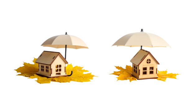 Yellow house under the shade of a tree is an unusual illustration of a safe and sunny residence on a white background