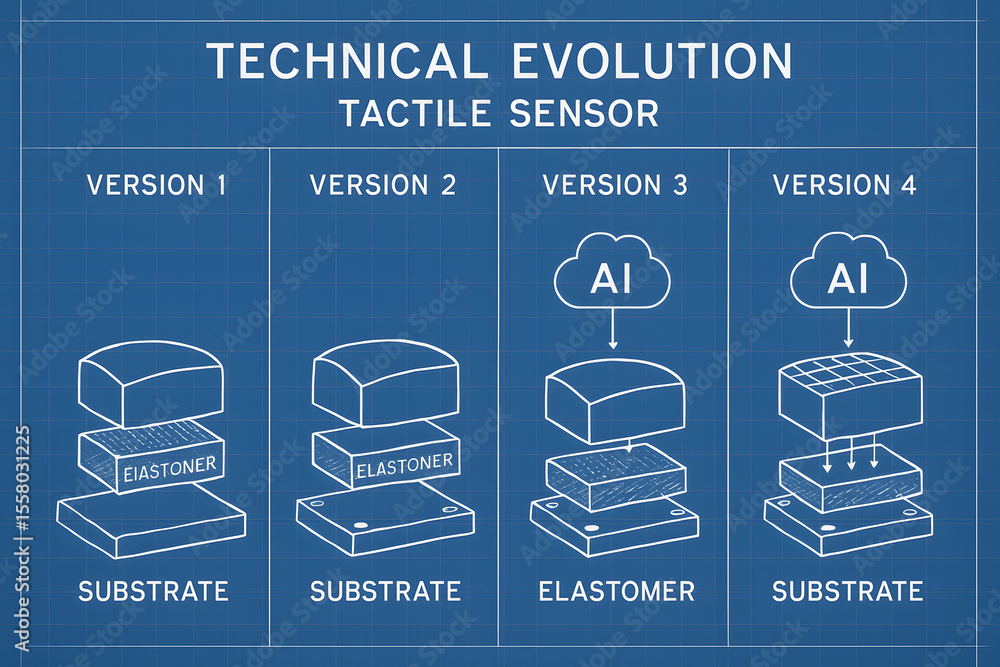 Poster tactile sensor evolution: a diagram outlines the progression of tactile sensor technology, charting 