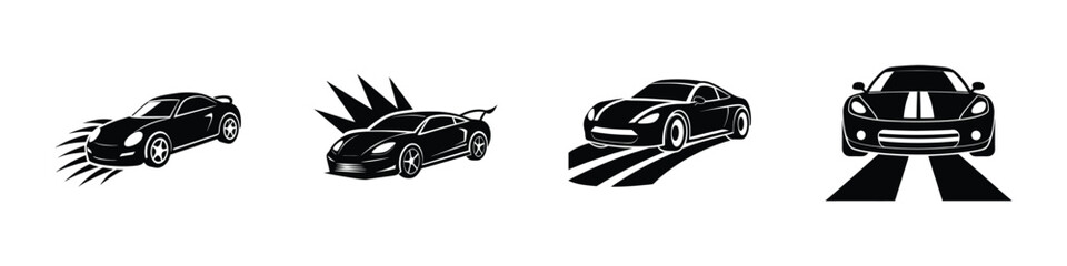 Creative portrayal of a smooth sports car front angle blasting off Silhouette on White Background