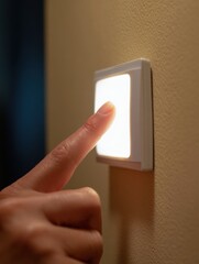 Light Switch Click - finger taps smart switch, LED strip softly brightens wall.