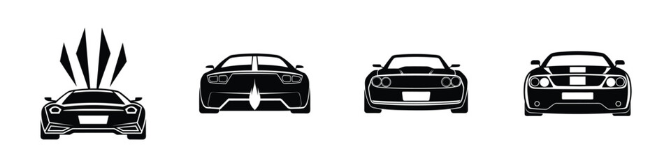 Powerful Rear View of Sleek Sports Car Launching Forward Silhouette on White Background