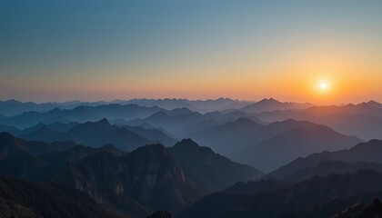 Fototapeta premium Majestic Sunrise Over Endless Mountain Ranges, Breathtaking Panoramic View