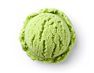 Fototapeta premium Creamy green tea ice cream scoop, isolated on clean white background.
