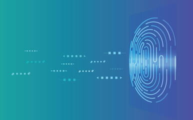 Futuristic fingerprint authentication system background with biometric scan pattern, digital identity access, cyber security interface, and abstract technology design for encryption, privacy.