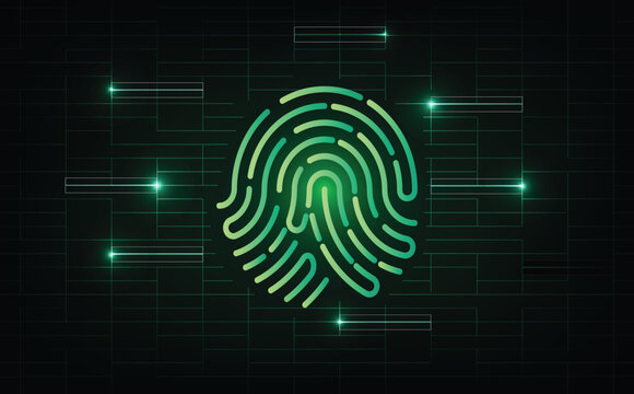 Futuristic fingerprint authentication system background with biometric scan pattern, digital identity access, cyber security interface, and abstract technology design for encryption, privacy.