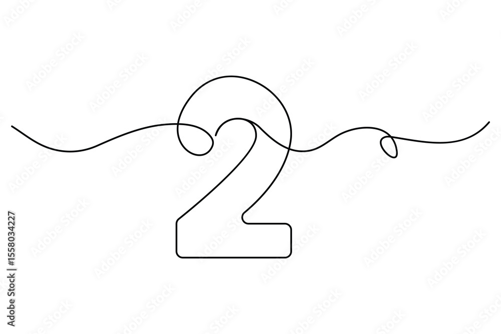 Poster number 2 in continuous line drawing style. editable one line drawing of number 2 icon. vector illust