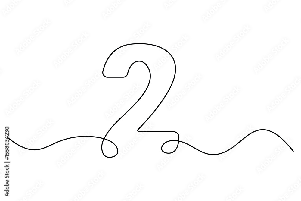 Poster number 2 in continuous line drawing style. editable one line drawing of number 2 icon. vector illust