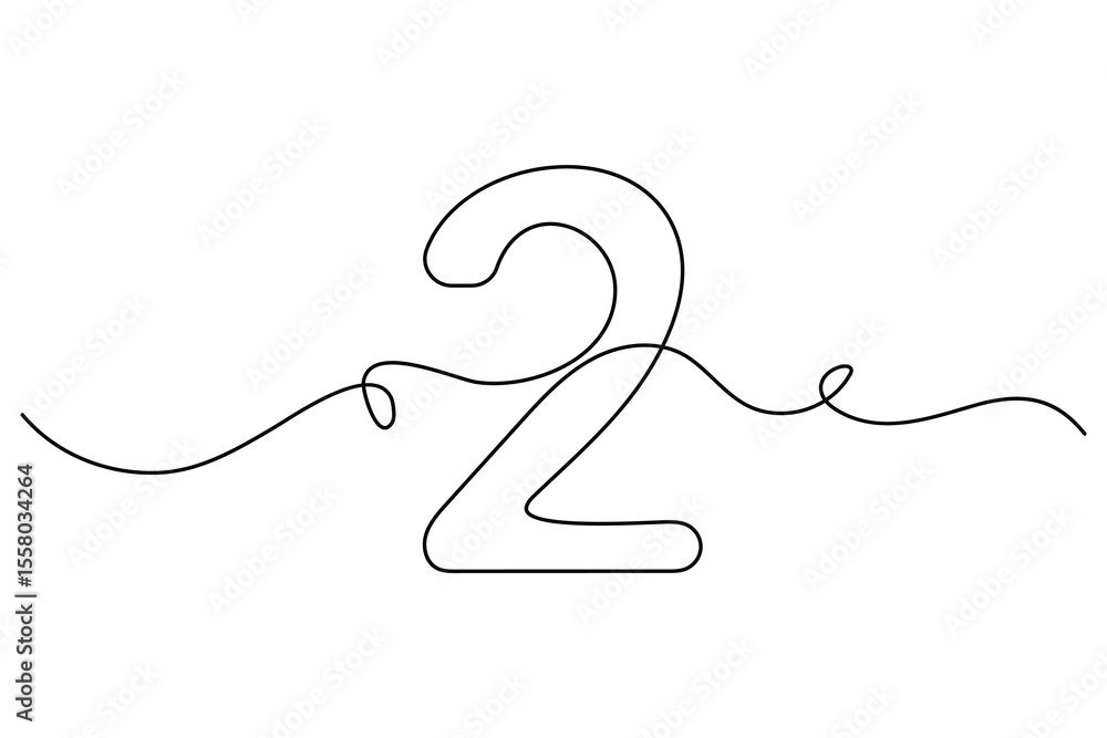 Poster number 2 in continuous line drawing style. editable one line drawing of number 2 icon. vector illust
