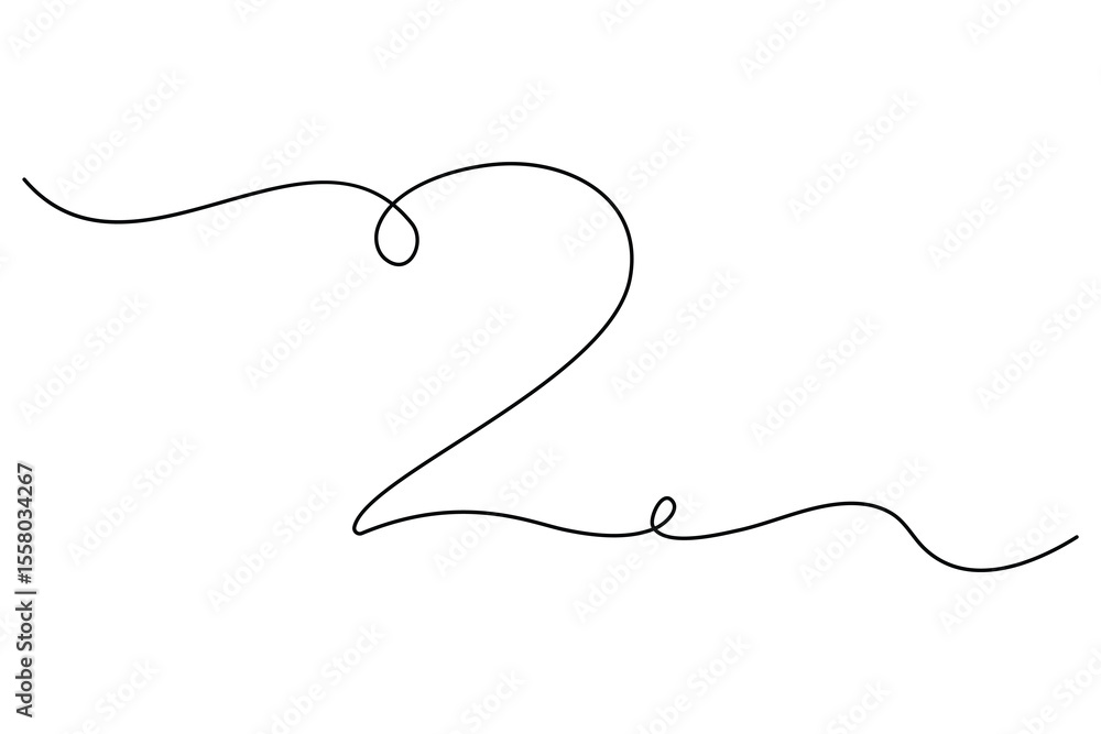 Poster number 2 in continuous line drawing style. editable one line drawing of number 2 icon. vector illust