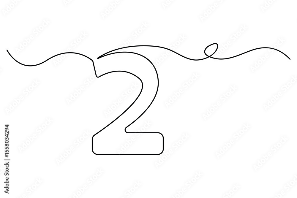 Poster number 2 in continuous line drawing style. editable one line drawing of number 2 icon. vector illust