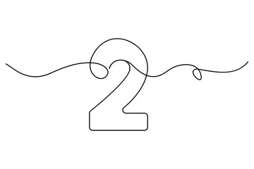 Obraz premium Number 2 in continuous line drawing style. editable One line drawing of number 2 icon. Vector illustration 